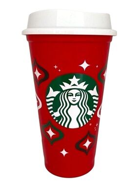 Starbucks Red Holiday Reusable Coffee Cup 16 Oz With White Lid